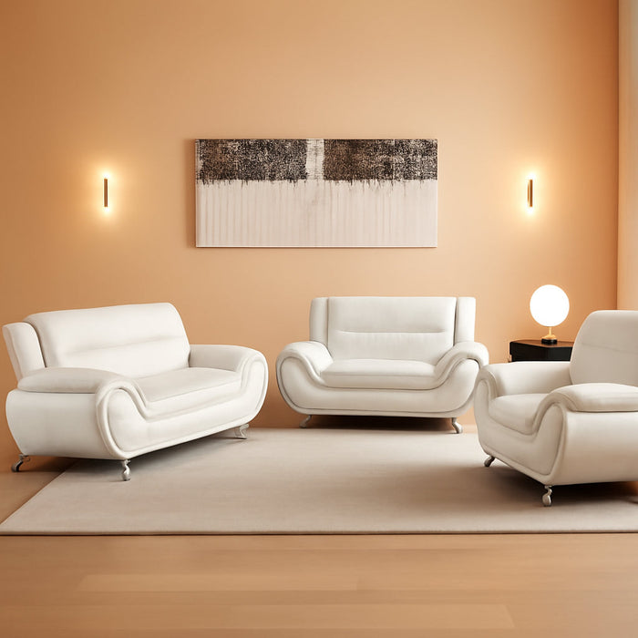 3 Piece Living Room Furniture Set, Leather Sofa Set for Living Room, Modern Couch Set with 3-Seater Sofa, Loveseat and Armchair (Cream White)