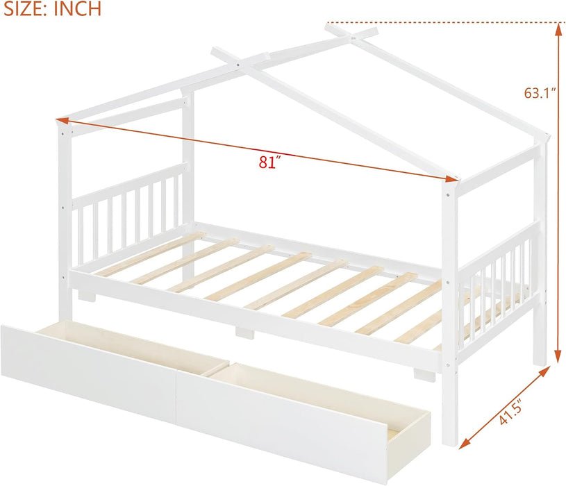 Twin Size White House Bed With PremiumStorageDrawers