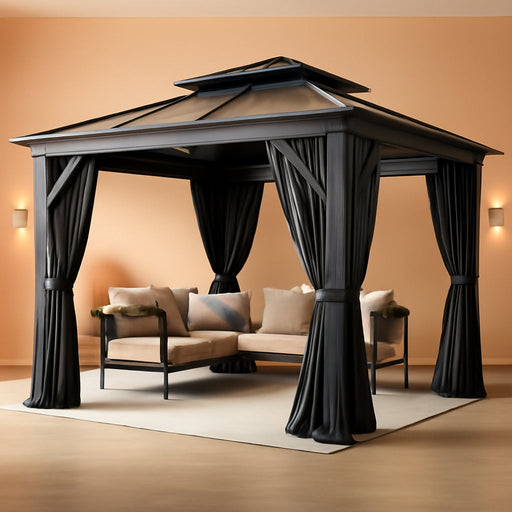 10X10FT Polycarbonate Hardtop Gazebo Outdoor Patio Double Top Canopy Galvanized Iron Metal Column Garden Tent Curtains Netting for Backyards Decks Lawns,Gray