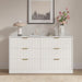 White 6 Drawer Dresser for Bedroom, 55" Wide Fluted Chest of Drawers with Gold Metal Handles, Wood Dresser Storage Organizer Mid Century TV Stand for Living Room Closet Hallway