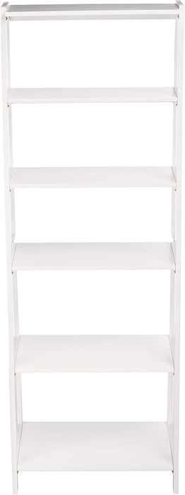 5-Tier Sturdy Rubberwood Ladder Bookshelf, Freestanding Storage Organizer Bookcase, Display Shelf for Small Space, White, 25.98" W X 74.48" H X 15.03" D