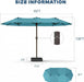 15FT Patio Umbrella with Solar Lights, Double-Sided Extra Large Outdoor Table Umbrella with Base Included, Heavy-Duty 12 Iron Ribs Market Umbrella for Garden, Pool, Backyard, Sky Blue