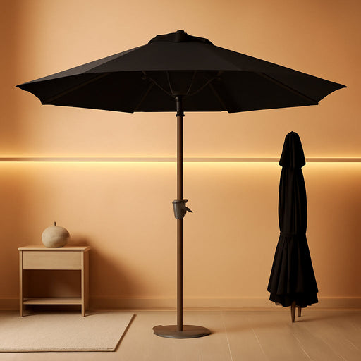 10FT Outdoor Patio Umbrella, round Market Table Umbrella with Push‑Button Tilt and Crank Lift, 8 Sturdy Metal Ribs, UV50+ Protection Canopy for Backyard, Lawn, Deck, Poolside, Garden (Black)