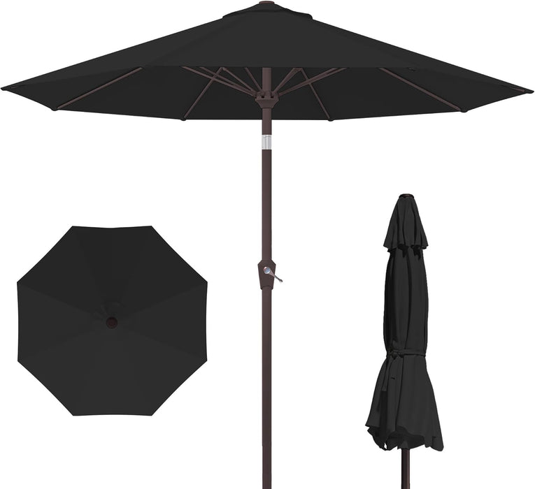 10FT Outdoor Patio Umbrella, round Market Table Umbrella with Push‑Button Tilt and Crank Lift, 8 Sturdy Metal Ribs, UV50+ Protection Canopy for Backyard, Lawn, Deck, Poolside, Garden (Black)