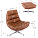 Swivel Accent Chair with Ottoman, Mid Century Modern Faux Leather Lounge Chair with Footrest, Comfy Oversized Armchair with 360 Degree Metal Base for Living Room/Bedroom, Brown