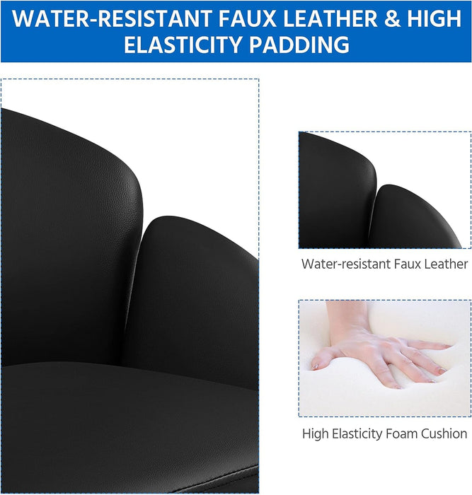 Cute Petal Desk Chair Home Office Swivel Upholstered Leather Makeup Vanity Desk Chair with Armrests for Bedroom Modern Computer Rolling Chair for Women Black