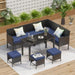 Small Space Patio Furniture Set 7-Piece, Outdoor Sectional Sofa with Waterproof Cushions, Space-Saving Backyard Furniture Set, Glass Table, Perfect for Patio, Garden, Balcony, Dark Blue.