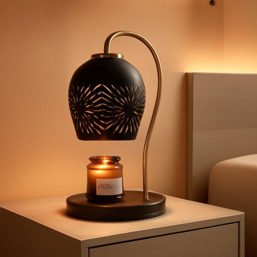 Candle Warmer Lamp with Dimmable, Black Hollow Glass Lampshade Birthday Gifts for Women Mom, House Warming Gifts New Home Decor, Wax Melt Warmer for Jar Candles （Including Candles and Bulbs）
