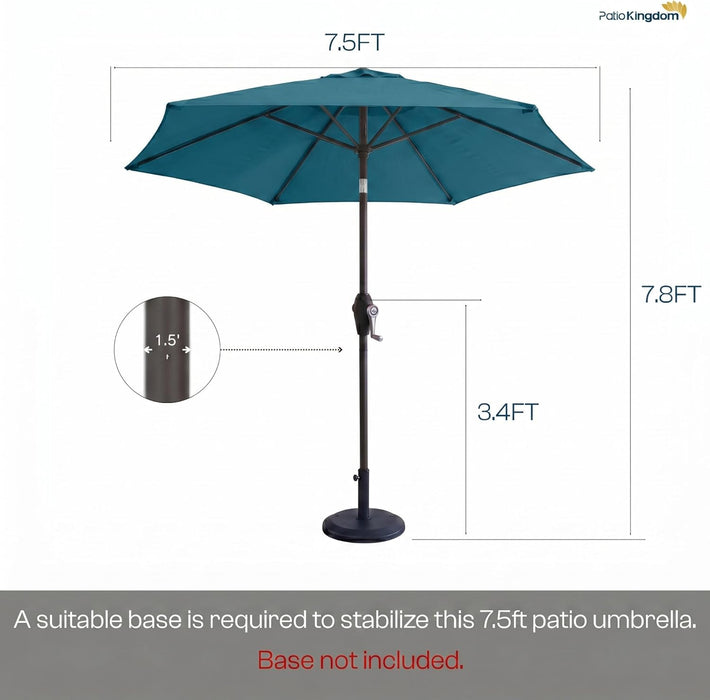 7.5Ft Patio Umbrella, Outdoor Table Market Umbrella with Smooth Crank Lift, 6 Windproof Fiberglass Ribs, UPF50+ UV Protection for Deck, Pool, Garden and Backyard