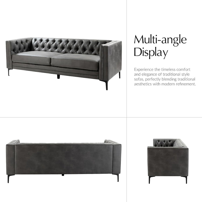 84Inch FauxLeather SofaBed With MetalLegs Midcentury Upholstered