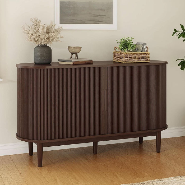 55" Sideboard Buffet Cabinet,Tambour Sliding Doors & Drawer