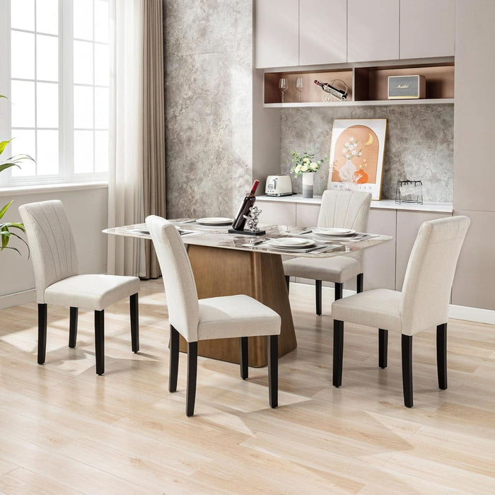 Upholstered Dining Chairs Set of 6, Modern Fabric and Solid Wood Legs & High Back, Parsons for Kitchen/Living Room- Beige