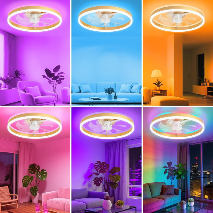 Modern Brushed Gold Flushmount Remotecontrol Ceiling Fan