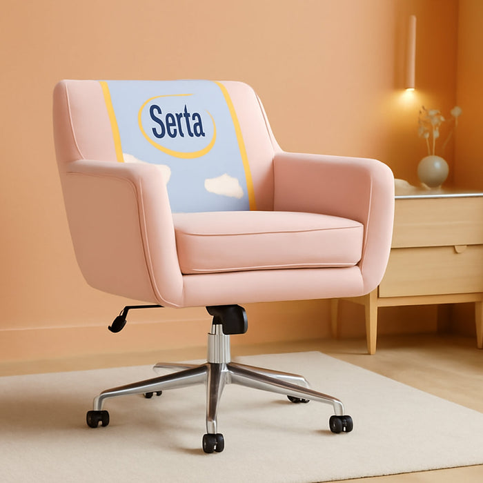 Ashland Home Office Desk Chair with Button Tufted Back, Memory Foam Cushion and Padded Arms, Mid Century Modern Vanity Armchair with Wheels for Bedroom, Chrome Metal Base, Fabric, Blush Pink