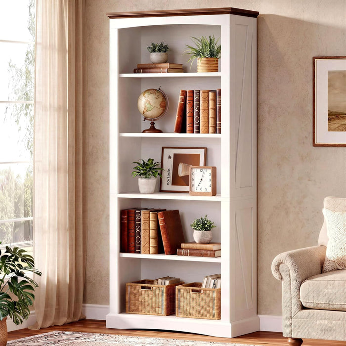 Farmhouse Bookcase 70 Inches Tall White TwoToneFinish