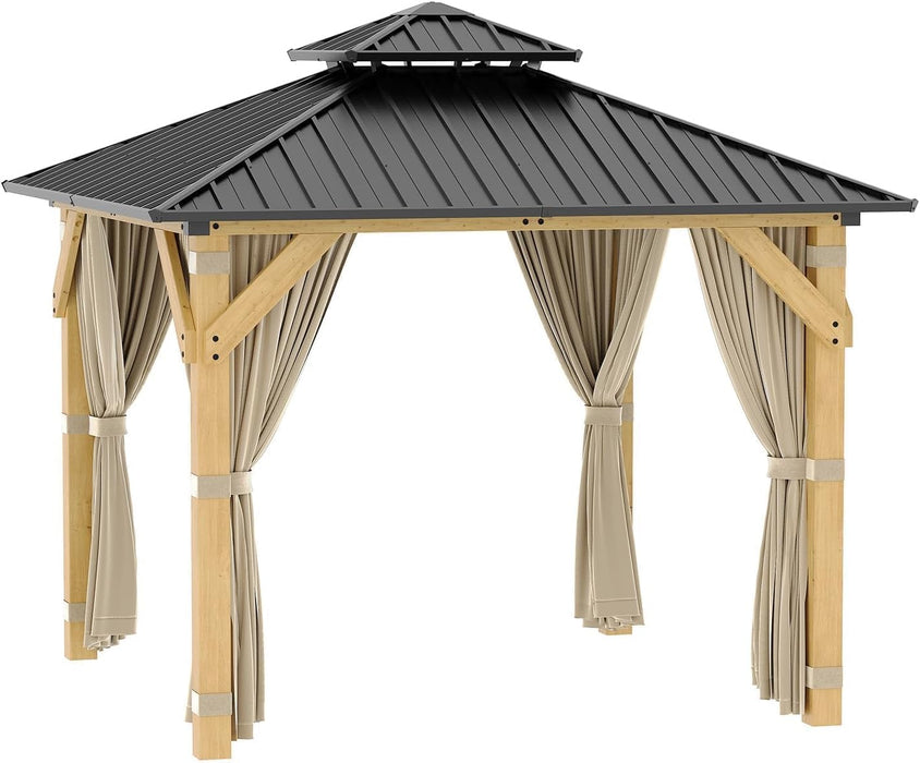 10X10 Durable Weatherproof Wooden Gazebo Hardtop Roof
