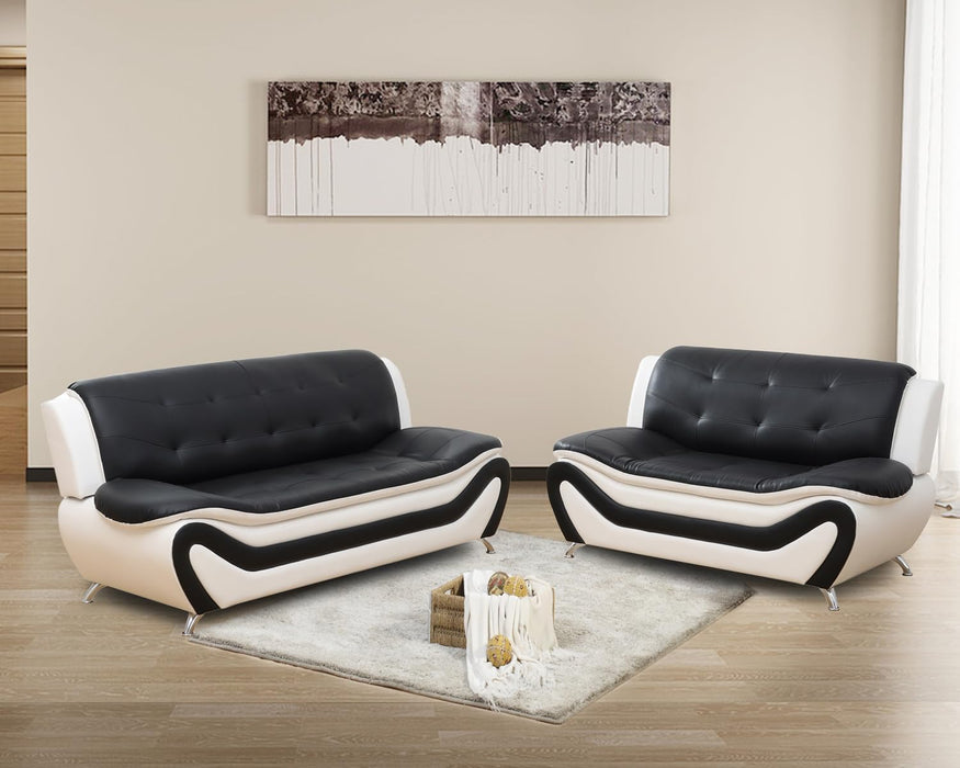 Faux Leather Sofa Couch Set, Living Room Sofa and Loveseat Set, Leather Couch and Loveseat Set for Living Room Office Home (2 Piece Leather Living Room Set, White&Black)
