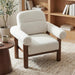 Beige Boucle Upholstered Barrel Chair With SolidWood