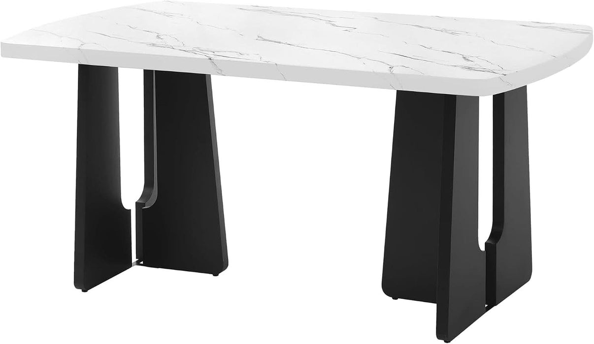 63" Faux Marble Dining Table for 4-6, Rectangle, White