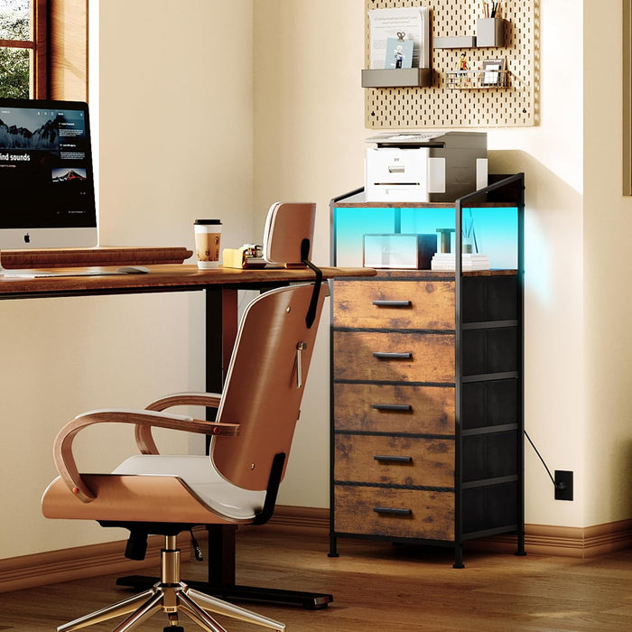 Nightstand Dresser Featuring LED Lights Rustic Brown