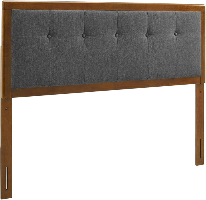 Draper Tufted Queen Fabric and Wood Headboard in Walnut Charcoal