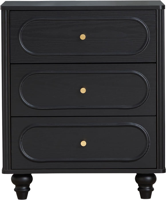 3 Drawer Fluted Dresser for Bedroom Set of 2, Mid Century Modern Chest of Drawers, Wood Storage Small Dresser Organizer for Bedroom Living Room Hallway Closet, Black