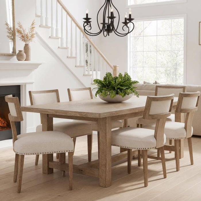 Mid Century Modern Dining Chairs Set of 4, Farmhouse Linen Fabric Upholstered Accent Chairs Curved Nailhead Trim Backrest Kitchen Chairs, with Hardwood Frame, Beige