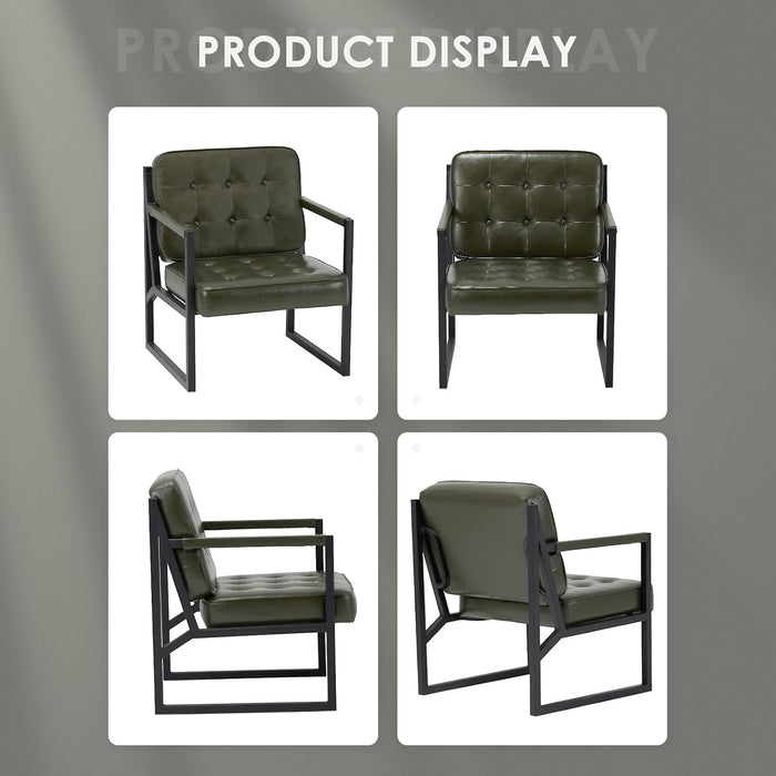 Green Full Grain Leather Upholstered Accent Armchairs
