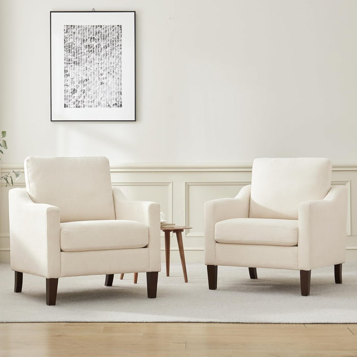 Mid Century Modern Accent Chair, Upholstered Living Room Chairs Armchair for Bedroom, Comfy Reading Accent Chairs with Wood Legs for Living Room, Beige