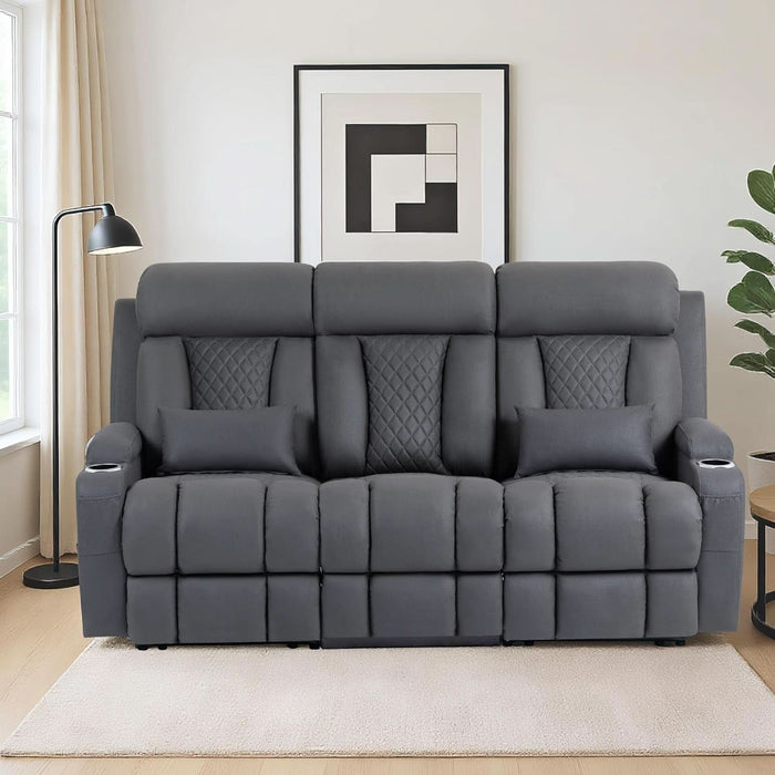 Wall Hugger Power Reclining Sofa with Manual Adjustable Headrest, 80" 3-Seater Couch with Flip-Down Table, Integrated Charging, USB & Type-C Ports, Cup Holders for Living Room, Home Theater, RV (Gray)