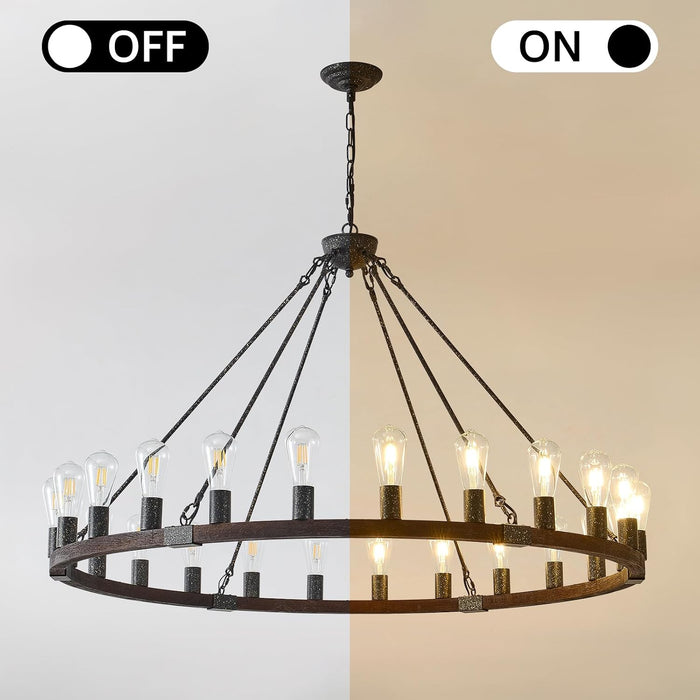 XL Handcrafted MatteBlack Walnut WagonWheel Chandelier