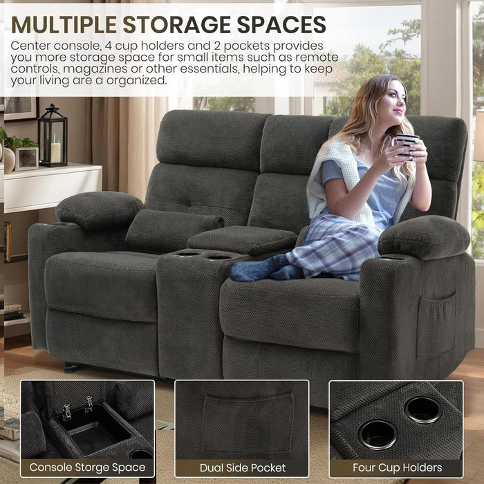 Power Reclining Loveseat with Console, Power Loveseat Recliner Sofa with Heat and Massage, Extended Footrest, Wall Hugger Recliners with Cup Holders, Lumbar Support for Living Room