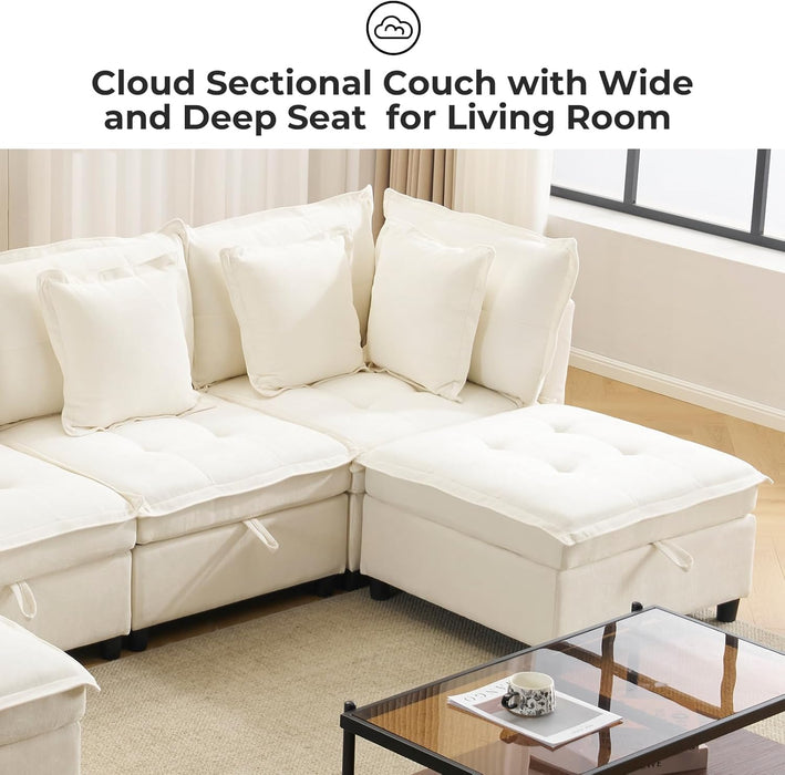 White OneThirtyThreeInch Modular Sectional Sofa Hidden Storage