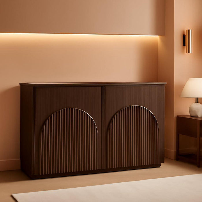 Sideboard Buffet Cabinet with Storage, Small Storage Cabinet with Doors and Shelves for Living Room Accent, Bar, Kitchen, Set of 2, Walnut