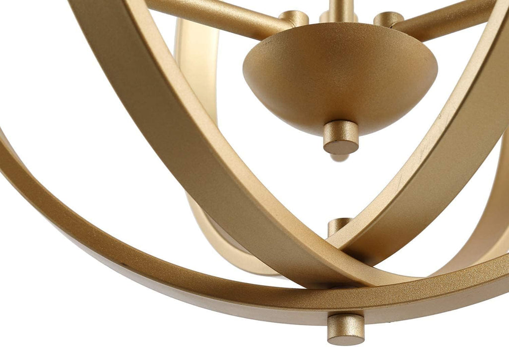 Gilded Orbital Chandelier Three Light Pendant Fixture