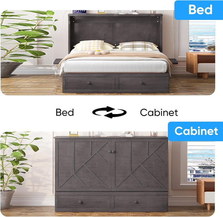 Gray Murphy Cabinet Bed Queen MultiFunctional Mattress
