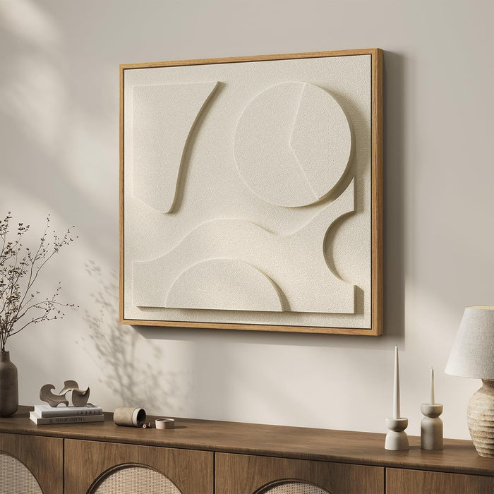 Large 3D Textured Framed White Abstract Wall Art, Square Modern Paintings Artwork for Walls, Minimalist White Geometric Block Pictures for Living Room Bedroom Dining Room Office Hallway Wall Decor 30X30 In