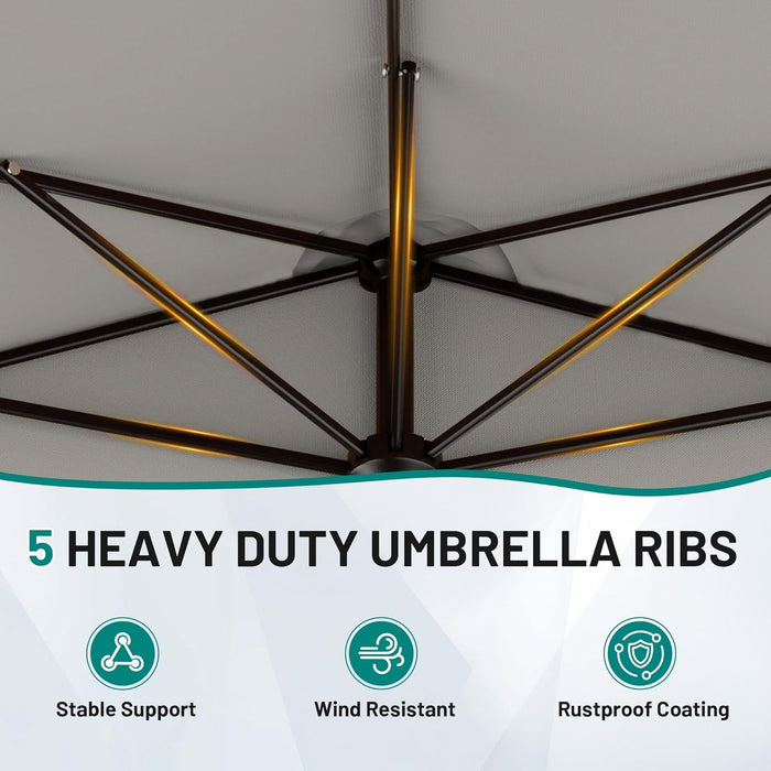 9FT Half Patio Umbrella, Outdoor Wall Umbrella with Crank & 5 Sturdy Ribs, Table 1/2 Umbrella Patio for Garden, Deck, Balcony and Pool, Foggy Gray