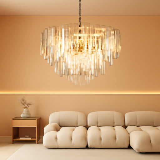 24" Modern Crystal Chandelier, 3-Tier Chrome Pendant Light with 8 Lights, Luxury K9 Crystal Ceiling Fixture for Dining Room Living Room Foyer