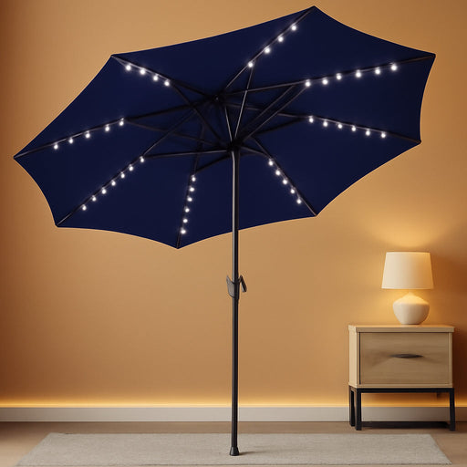 10Ft Solar Umbrella Outdoor - Lighted Solar Patio Umbrella with 40 LED Lights Waterproof UV Protection, Table Umbrella with Tilt for Pool, Porch, Garden, Deck, Backyard (Navy Blue)