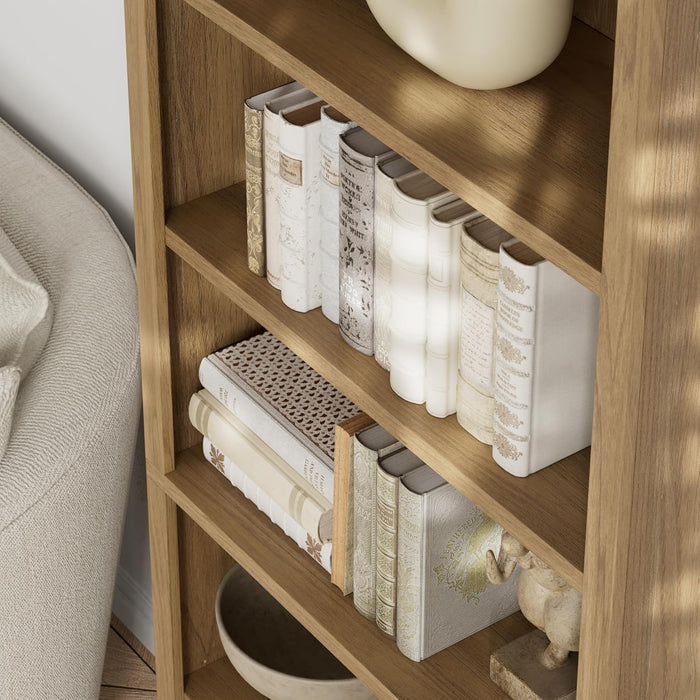 Oak 72.5-Inch Tall Bookshelf With Adjustable Shelves