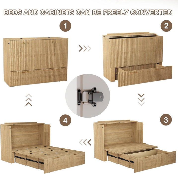 Full Size Murphy Bed Cabinet Natural OakWoodFinish