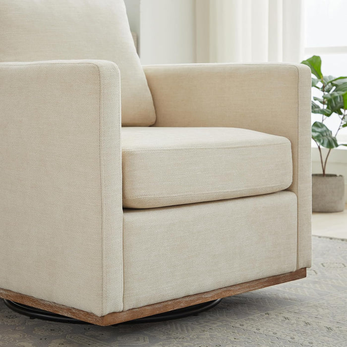 Beige Upholstered Swivel Armchair 360 Degree Chair
