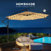 10Ft Solar LED Cantilever Patio Umbrella with Base Included, Premium 220GSM Solution-Dyed Fabric, 5-Year Fade-Resistant, 30 MPH Windproof, 45° Infinite Tilt and Crank for Outdoor Pool (Beige)