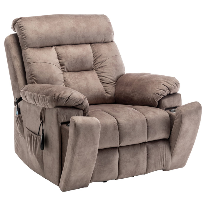 Oversized Electric Massage Lift Chair, Large Power Lift Recliner with Heat Therapy, Fabric Reclining Sofa with Remote, Hidden Cup Holder and Side Pocket for Elderly Seniors, Antique Brown