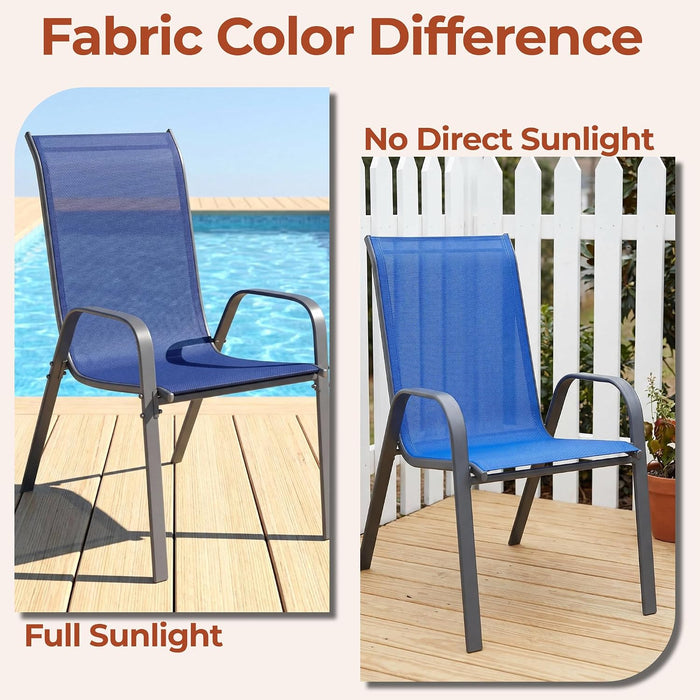 Patio Chair, Outdoor Stackable Textilene Chairs Set of 4, Navy Blue