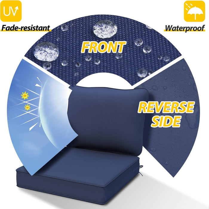 Outdoor Deep Seat Cushions, Waterproof, Fade-Resistant Patio Furniture Replacement Cushions, 24" X 24" X 5", Set of 4, Navy Blue