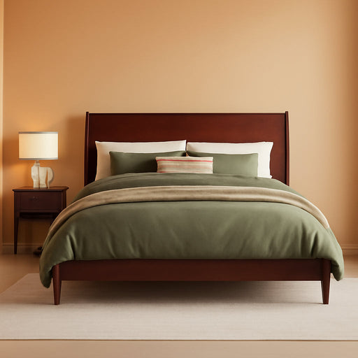 , Valencia Full Solid Wood Low Profile Sleigh Platform Bed, Walnut