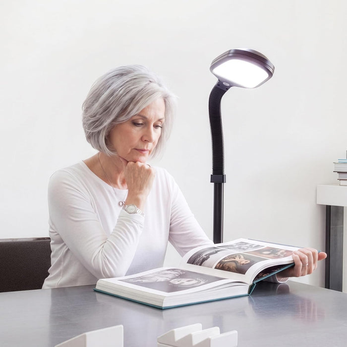 Litespan - Bright LED Floor Reading Lamp for over Chair Crafts and Reading, Esthetician Light for Lash Extensions, Gooseneck Adjustable Standing Lamp for Living Room, Bedroom, Office - Black