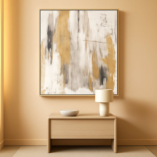 Abstract Wall Art with Gold Foil - 24 X 32 Inches Gold and Gray Canvas Print with Texture for Modern Style Decor，Framed, Ready to Hang